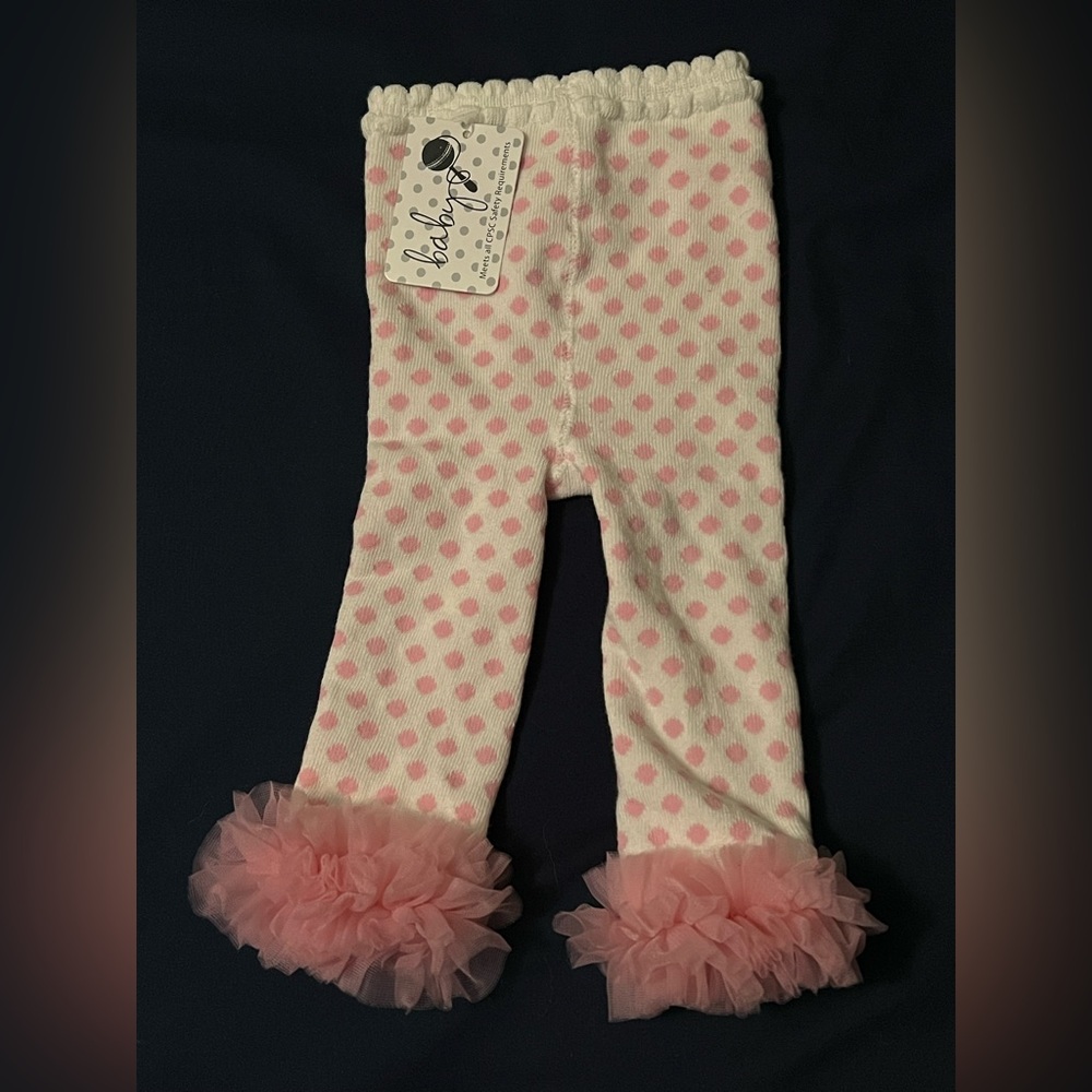 12-18 Month Pink & White Polka Dot Baby Leggings with Ruffle Trim